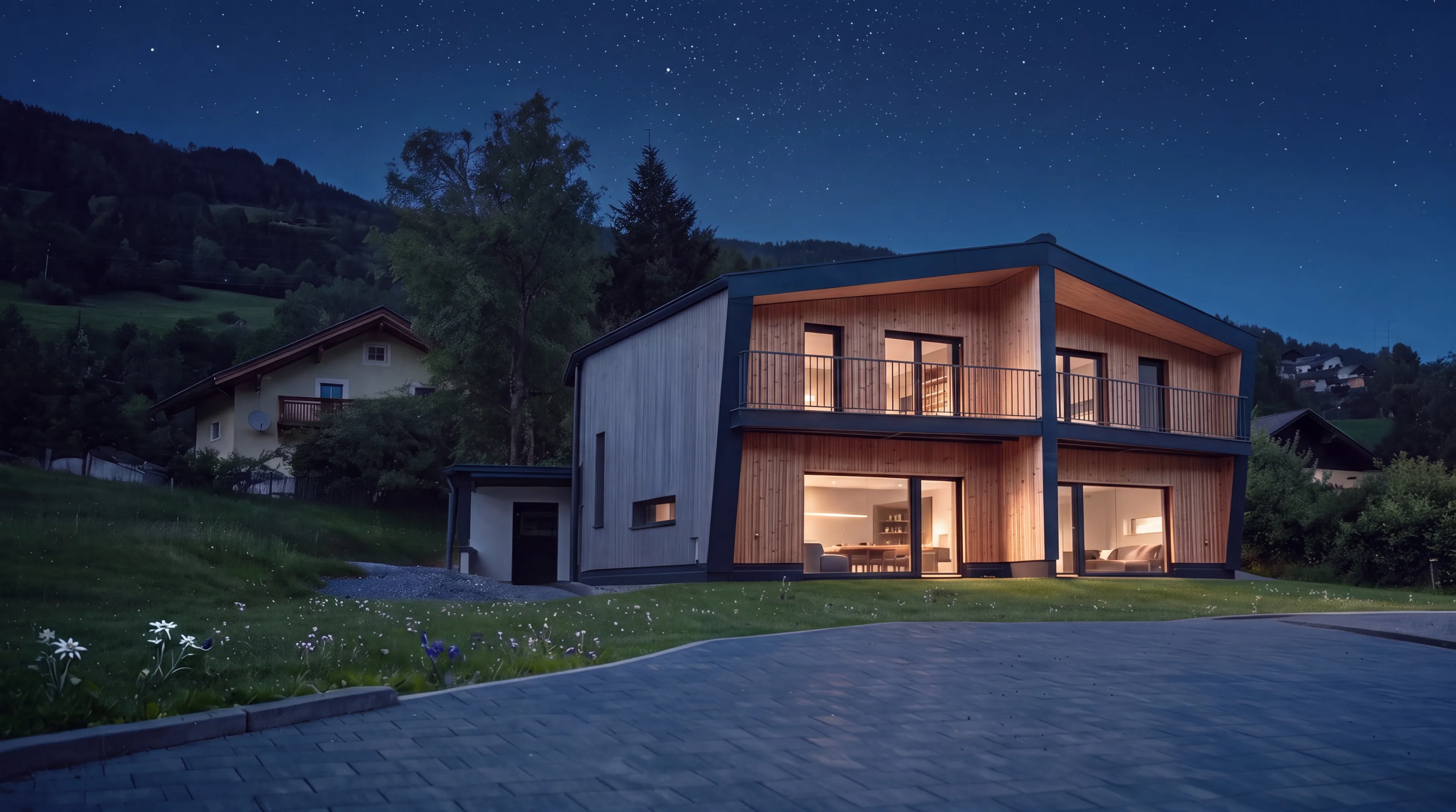 Doppelhaus Erler Haus in Zell am See bei Nacht